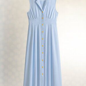 Sleeveless Blue Button-Down Dress